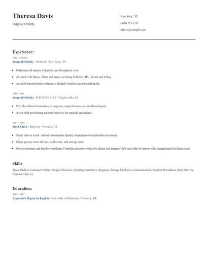 Surgical Orderly Resume
