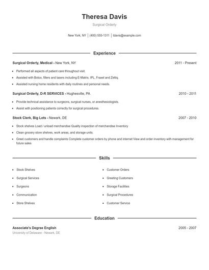 Surgical Orderly Resume
