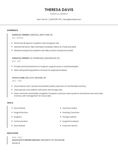 Surgical Orderly Resume