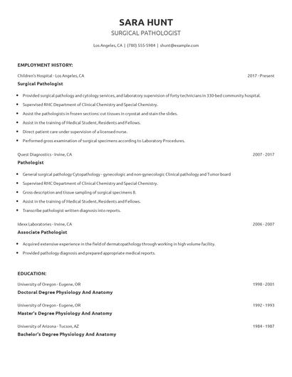 Surgical Pathologist Resume