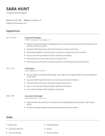Surgical Pathologist Resume
