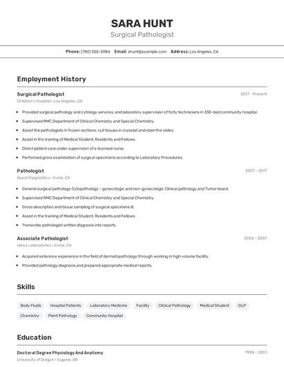 Surgical Pathologist Resume