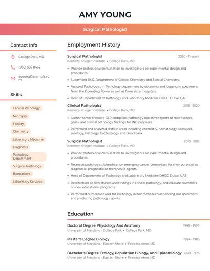 Surgical Pathologist Resume