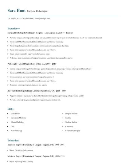 Surgical Pathologist Resume