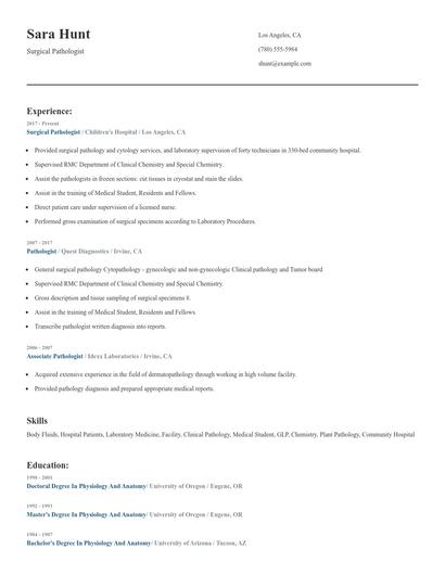 Surgical Pathologist Resume