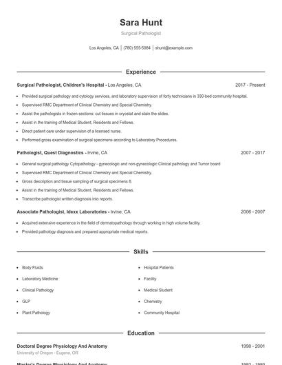 Surgical Pathologist Resume