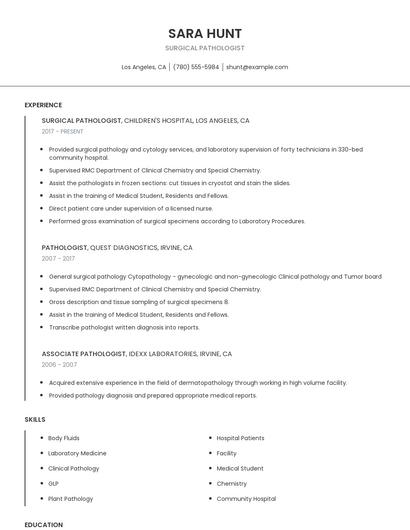 Surgical Pathologist Resume