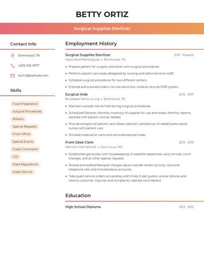Surgical Supplies Sterilizer Resume