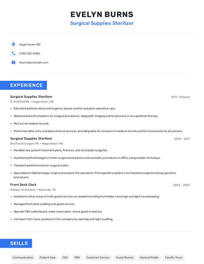 Surgical Supplies Sterilizer Resume