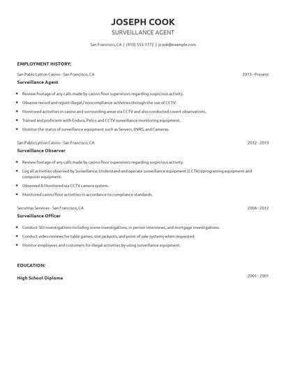 Surveillance Agent Resume