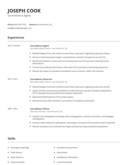 Surveillance Agent Resume