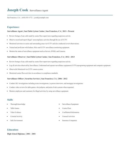 Surveillance Agent Resume