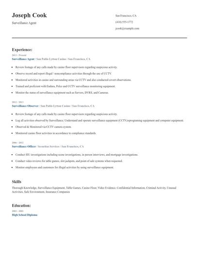 Surveillance Agent Resume
