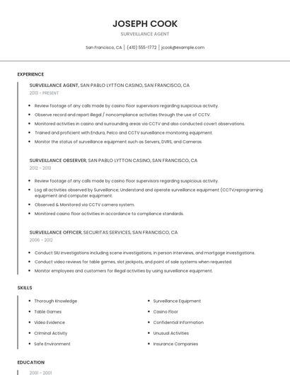 Surveillance Agent Resume
