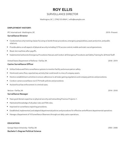 Surveillance Director Resume