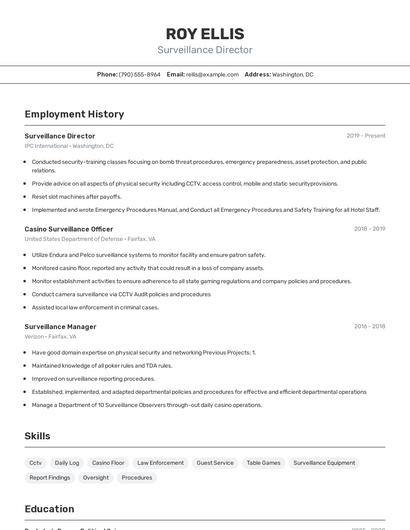 Surveillance Director Resume