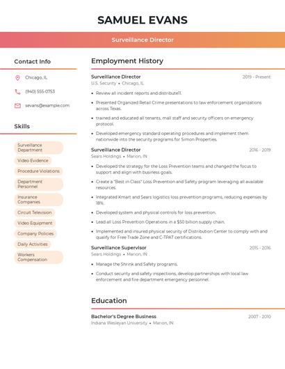 Surveillance Director Resume