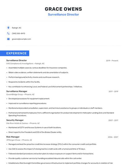 Surveillance Director Resume