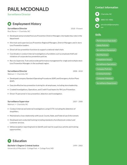 Surveillance Director Resume