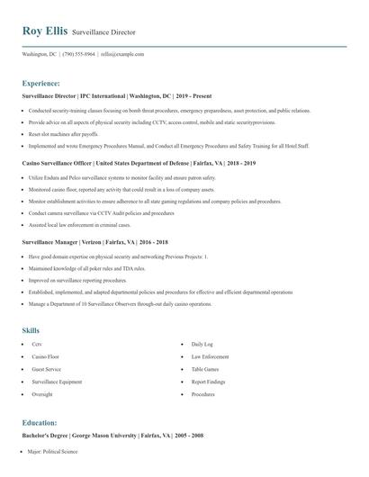 Surveillance Director Resume
