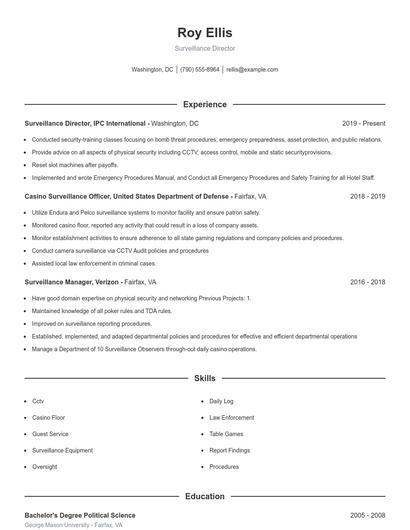 Surveillance Director Resume