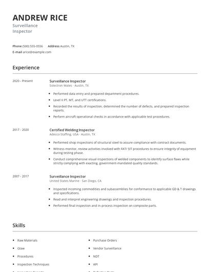Surveillance Inspector Resume