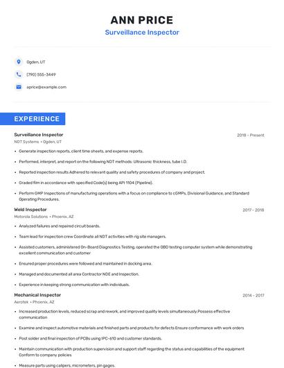 Surveillance Inspector Resume