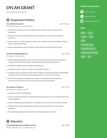Surveillance Inspector Resume