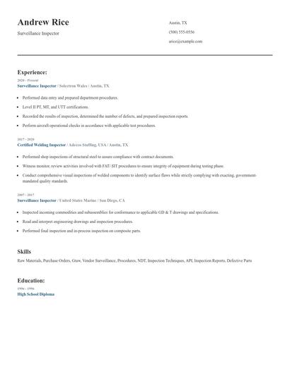 Surveillance Inspector Resume