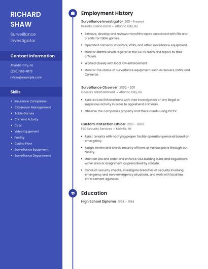 Surveillance Investigator Resume