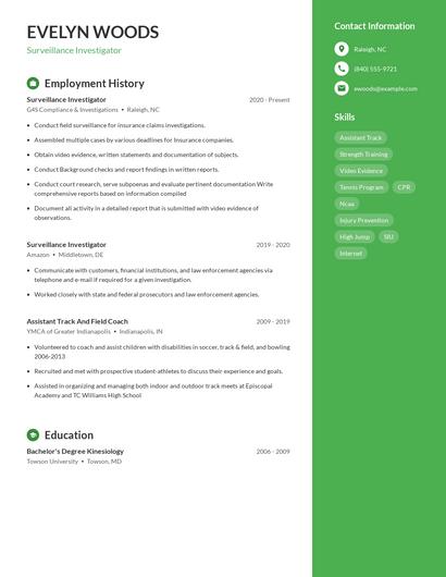 Surveillance Investigator Resume