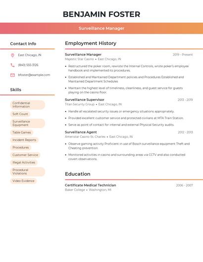 Surveillance Manager Resume