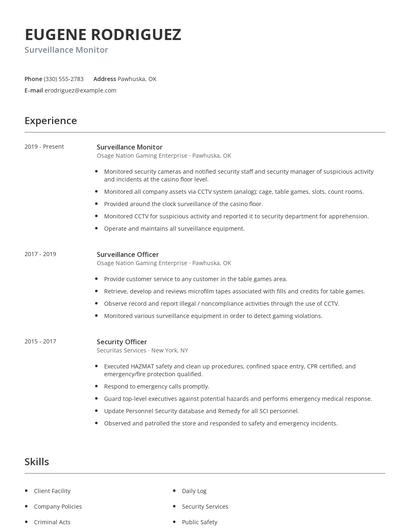 Surveillance Monitor Resume