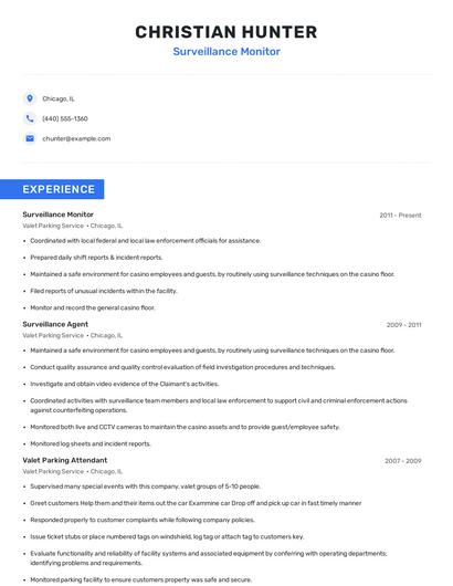 Surveillance Monitor Resume