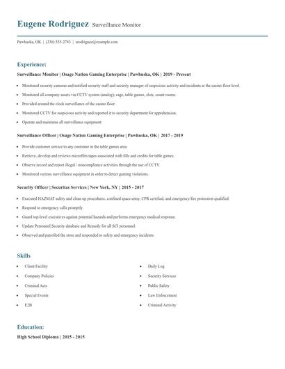 Surveillance Monitor Resume