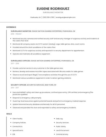 Surveillance Monitor Resume