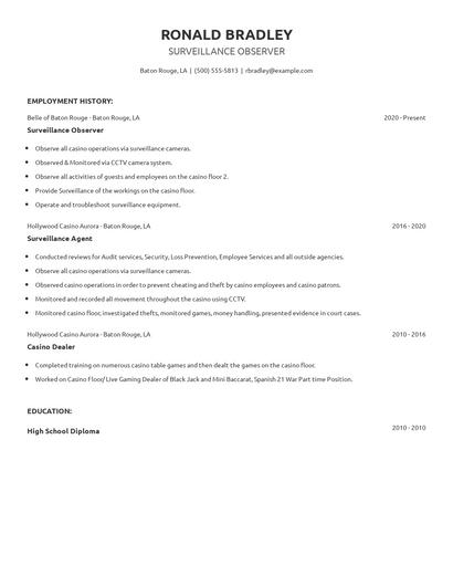 Surveillance Observer Resume