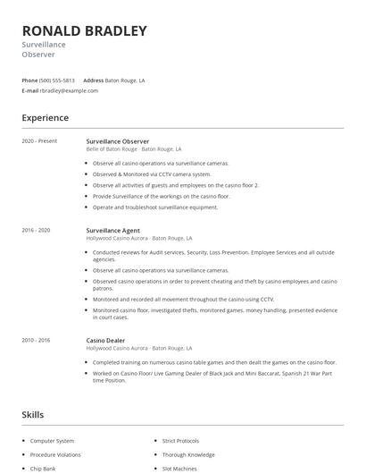 Surveillance Observer Resume