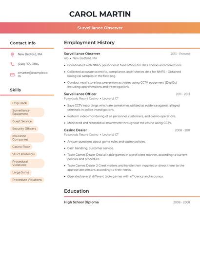 Surveillance Observer Resume