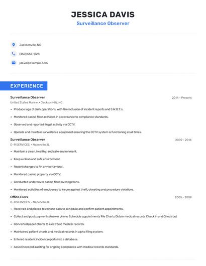 Surveillance Observer Resume