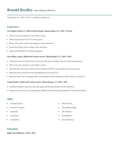 Surveillance Observer Resume