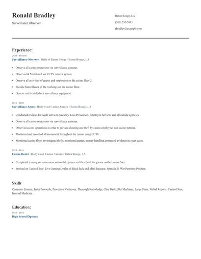 Surveillance Observer Resume