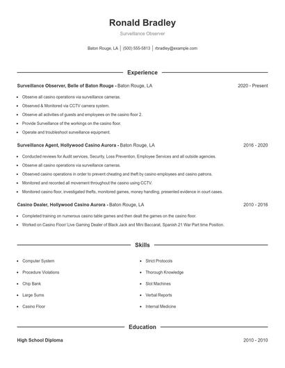 Surveillance Observer Resume
