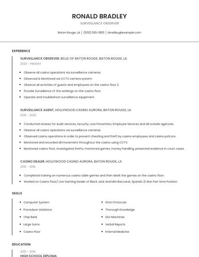 Surveillance Observer Resume