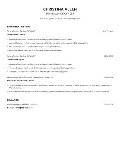 Surveillance Officer Resume