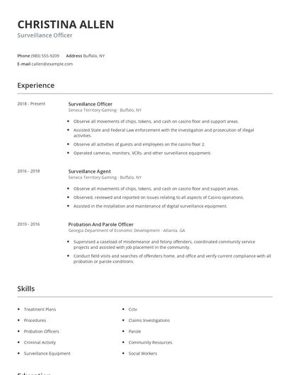 Surveillance Officer Resume