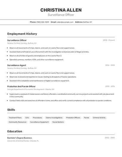 Surveillance Officer Resume