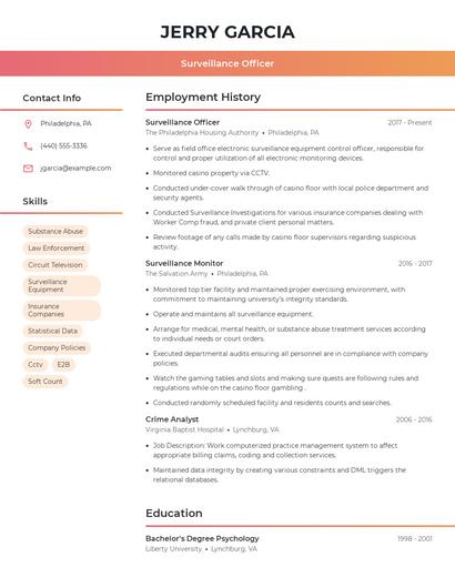 Surveillance Officer Resume
