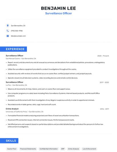 Surveillance Officer Resume