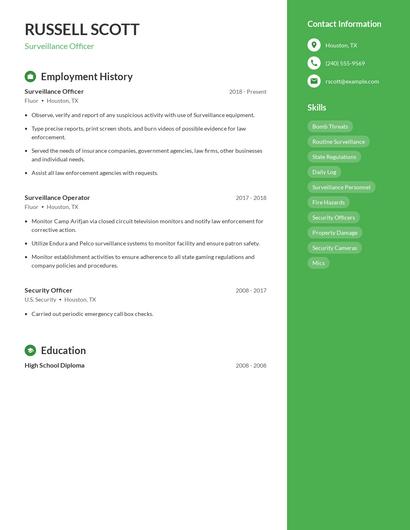 Surveillance Officer Resume